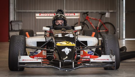 The steering wheel inside a race car